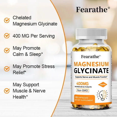 Magnesium Glycinate 400mg Capsules, Support Muscle, Bone, Heart, Nerve, Sleep Quality & Immune System Health, Non-GMO