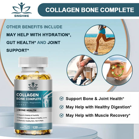 Bone Collagen Capsules 120 Count Supports Joint Cartilage Collagen Production Calcium Absorption And Immune System Health