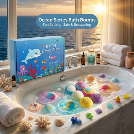 6-12PCS Bath Bombs Surprise Toy Inside Bath Bombs Natural Mega Bubbles Ocean Theme Skin Friendly Set Birthday Gift