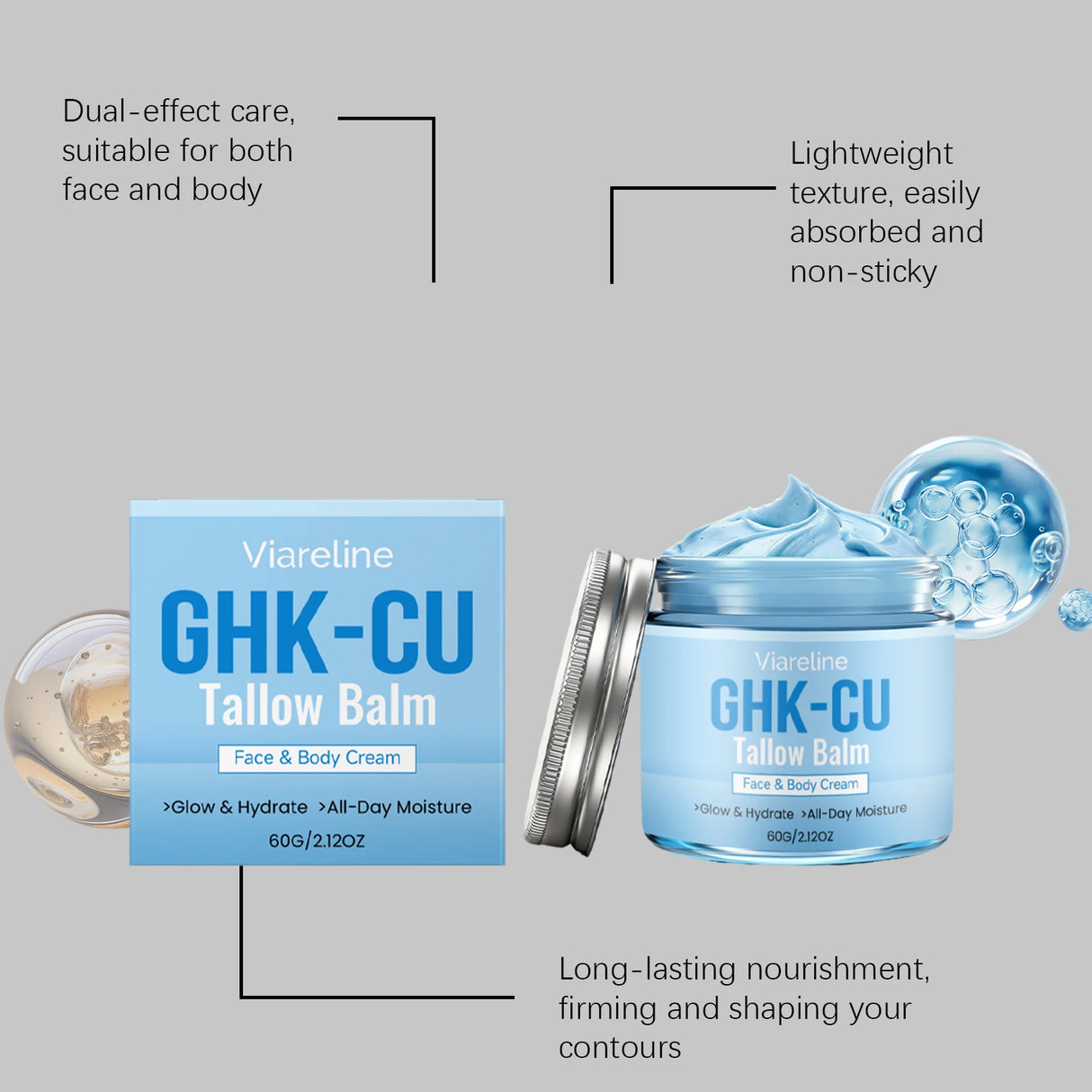 GHK-Cu Copper Peptide Tallow Balm Face Cream Hydrating Neck Moisturizer Body Skin Care Natural Vitamin E Honey Nourishing Lotion