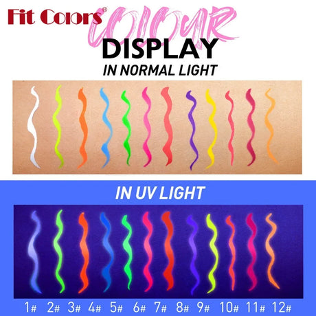 12Colors Liquid Eyeliner Neon Colored Halloween Liner Eyeliner Pen Waterproof UV Blacklight Fluorescent Face Body Paint Makeup