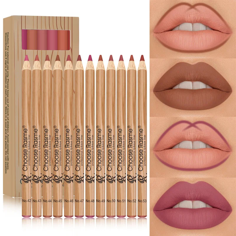 12 Matte Lip Liner Pencil Set Color Rendering Easy Makeup Waterproof Durable Lip Makeup Cosmetics Valentine's Day Gift