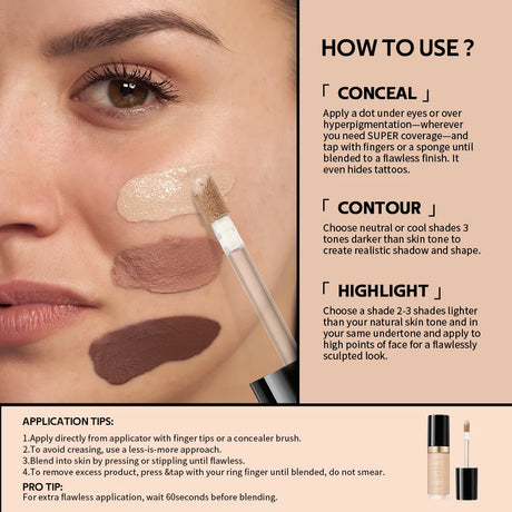 Super Coverage Concealer Multi-Use Cream Oil Free Highlight Covers Dark Circles Long-lasting Natural Matte Finish Long Wear Make