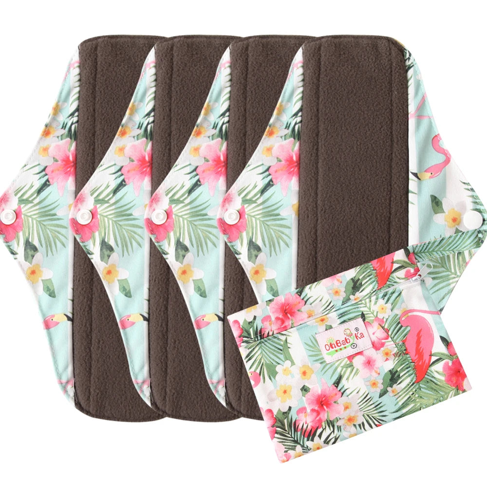 5pcs Set 4pcs Bamboo Reusable Sanitary Pads Washable Absorbent Cloth Menstrual Pads+1pc Bonus Free Mini Wet Bag