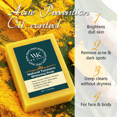 WK JALY Turmeric Lightening Soap Bar, Anti Acne, Dark Spots, With Hyaluronic Acid, Even Skin Tone, For All Skin Types