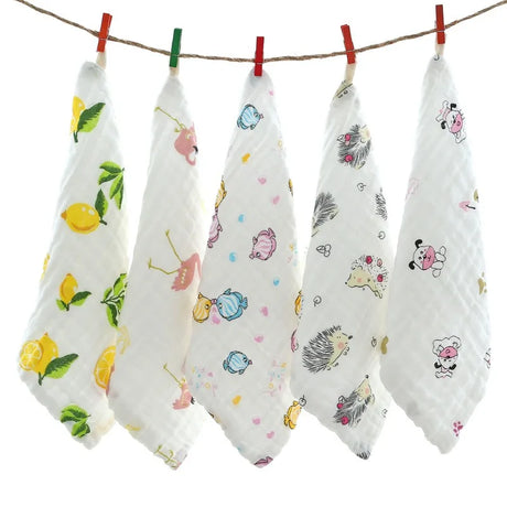 Random 5pcs Muslin 6 Layers Cotton Soft Baby Towels Baby Face Towel Handkerchief Bathing Feeding Face Washcloth Wipe Burp Cloth