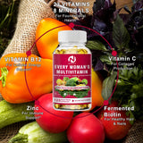 Daily Women's Multivitamin - Super Vitamins (A B C D E K) + Iron + Zinc + Organic Non-GMO Ingredients - Women's Multivitamin
