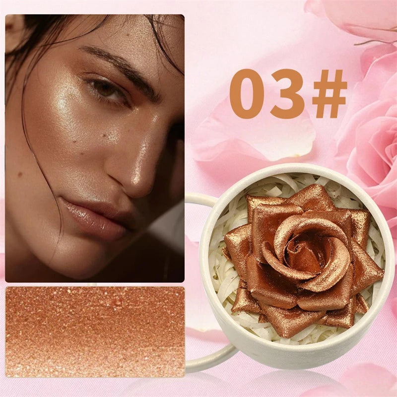 3D Rose Petal Blush Highlights Natural Makeup Brightening Cheek Long Lasting Waterproof Matte Highlighter Shimmer Blusher Makeup