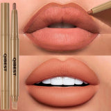 Double Head Black Lip Liner&Brush Pen Mist Matte Velvet Contour Tint Lipstick Pencil Long Lasting Nude Brown Natural Lip Makeup