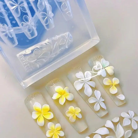 3D Silicone Flower Nail Art Carving Mold Acrylic Hibiscus Floral Five-Petal Blossom DIY Nail Art Decoration Transparent Template