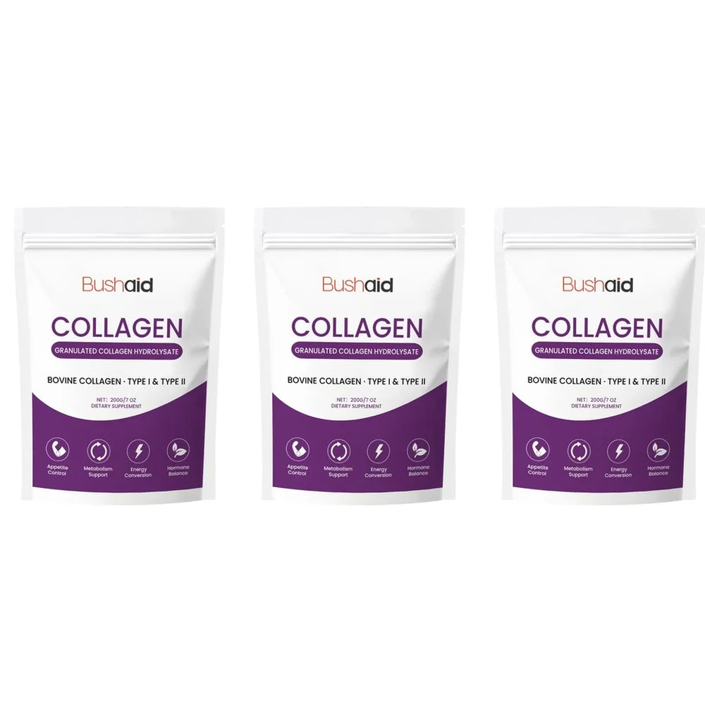 BushAid Collagen Peptide Powder, Bovine Type I & Type II Collagen, Granulated Hydrolysate, Easy To Mix, 200g 30 Servings