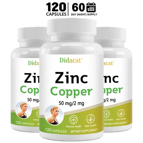 Zinc + Copper Capsules - Support Healthy Skin and Immune System, Increase Vitality, Skin Care