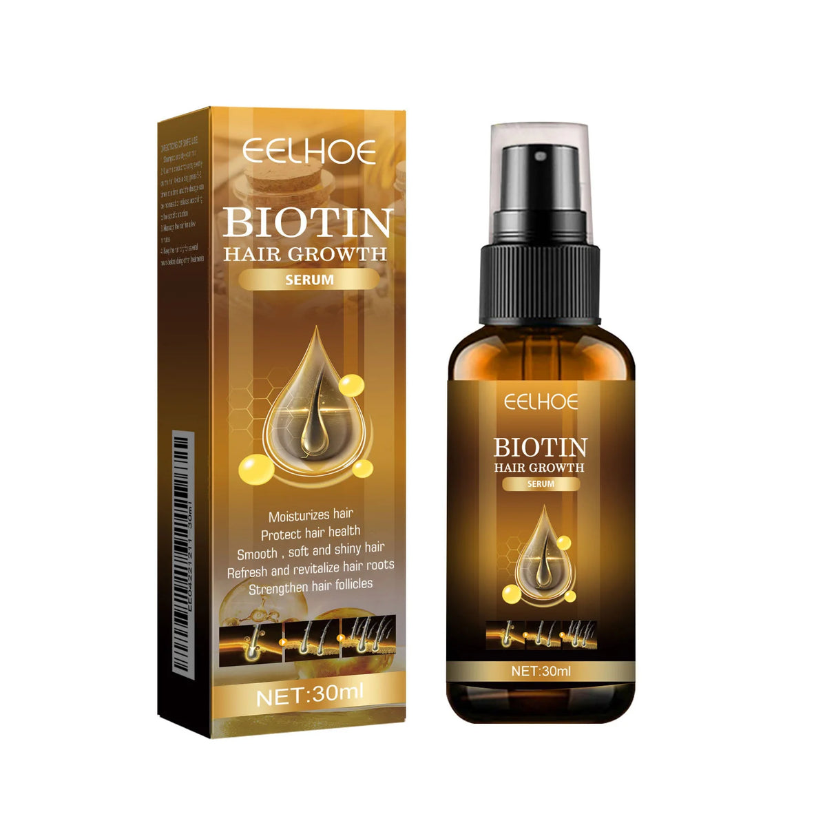 EELHOE Biotin Hair Spray For Man Women 30ml Hair Growth Repair Damage Restore Oil Scalp Repair Serum Spray Thicken Hair Care