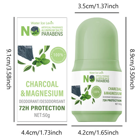 Water Ice Levin Natural Deodorant Stick - 72H Protection, Charcoal & Magnesium, Aluminum-Free.