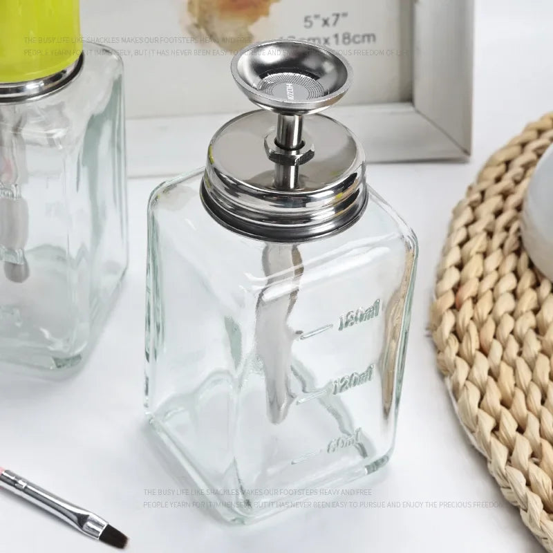 Nail glass bottle press funnel press type alcohol bottle nail remover water empty bottle cleaning liquid crystal hydraulic 180ml