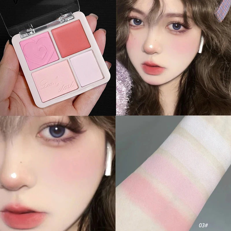 4 Color Pink Peach Blush Powder Cream Palette Highlighter Matte Expanding Color Brightening Face Blusher Rouge Makeup Cheek Tint