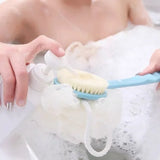 2-in-1 Bath Soft Back Brush Gentle Exfoliating Body Brush Bath Shower Sponge Scrubbing Brush Bathroom Shower Cleaning Tool