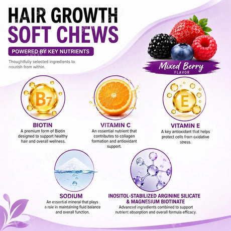 Hair Growth Gummies with Biotin and Vitamins C and E Support Hair Skin and Nails Health Mixed Berry Flavor 60 Gummies