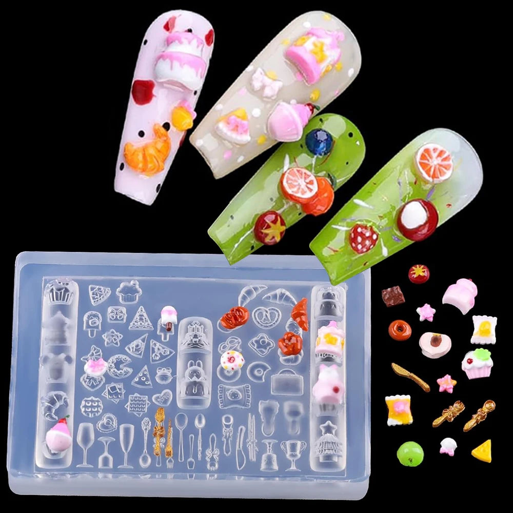 Silicone 3D Carved Template Cookie Baking Nail Mold Dog Rabbit Fish Manicure Charms Nail Art Mold Gel Design Tools Accessories