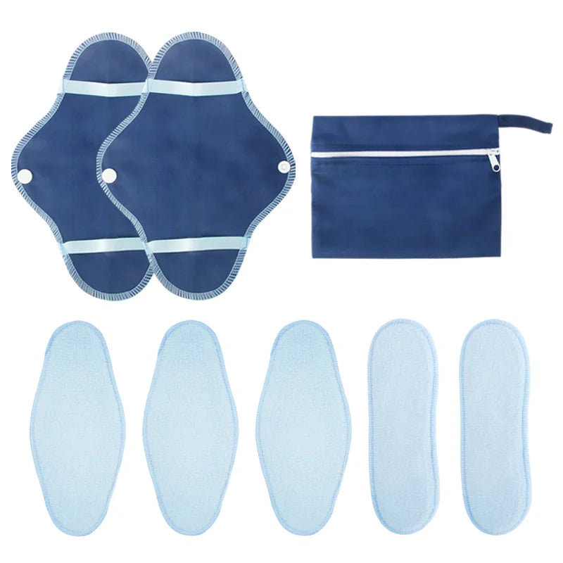 AIO 8Pcs/ Set Reusable Washable Cloth Menstrual Pads Soft Panty Liners with Wet Bag Leak-proof  Daily-Night Use Sanitary Napkins