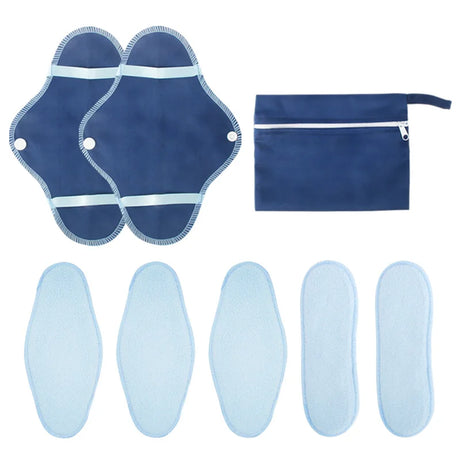 AIO 8Pcs/ Set Reusable Washable Cloth Menstrual Pads Soft Panty Liners with Wet Bag Leak-proof  Daily-Night Use Sanitary Napkins