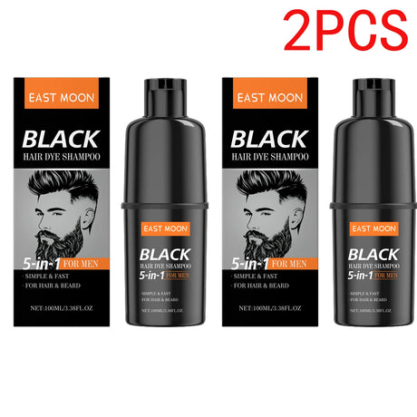 East Moon Men's Black Hair Dye Shampoo Fast Coloring Removal White Gray Hair Long Lasting Nourishing Natural Beard Dye Shampoo
