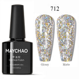MAYCHAO Glitter Gel Nail Polish 7.3ml Semi-permanent Sequins Shiny Gel Base Top Coat Soak Off UV LED Varnish Nail Art Decoration
