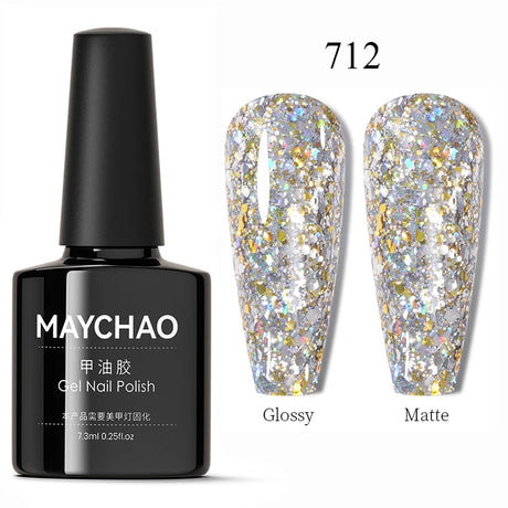 MAYCHAO Glitter Gel Nail Polish 7.3ml Semi-permanent Sequins Shiny Gel Base Top Coat Soak Off UV LED Varnish Nail Art Decoration