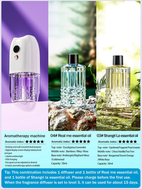 Multi-functional rechargeable portable aroma diffuser essential oil diffuser timer air freshener car home living room bathroom