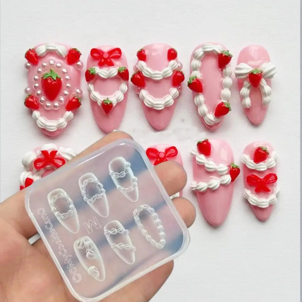 1Pcs Cake Cream Lace Heart Silicone Nail Mold Sweet Y2K Nail Art Decorations Template DIY Design Transparent Manicure Stencils 1
