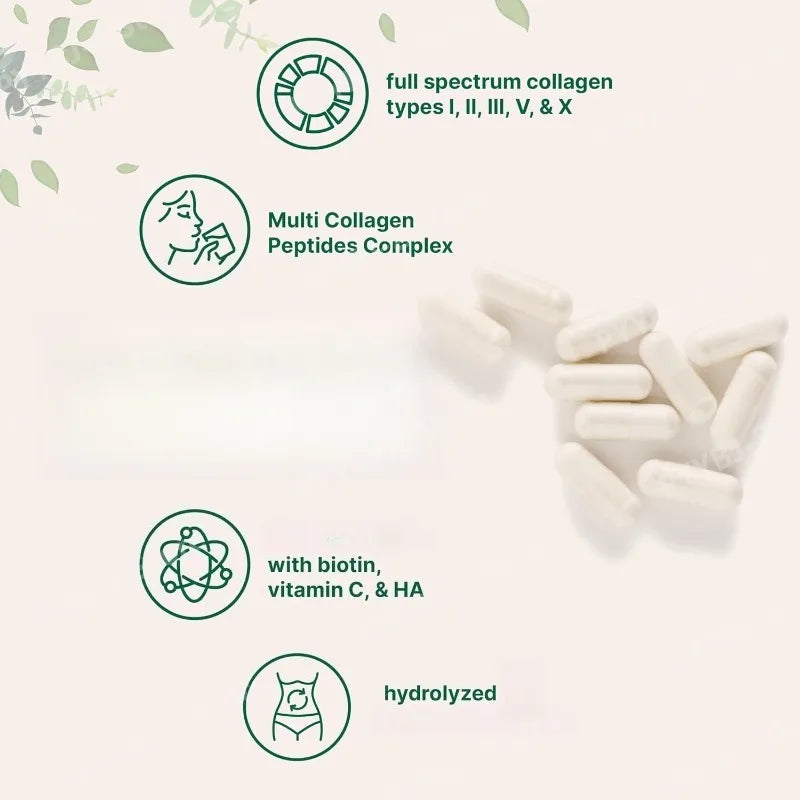 Multi Collagen Pills 240 Capsules | Type I II III V X | Hydrolyzed Protein Peptides with Biotin Hyaluronic Acid & Vitamin C
