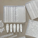 1Pcs 3D Lace Rose Silicone Nail Art Molds Hollow French Checkered Charms Nails Templates DIY Sexy Elegant Laces Manicure Mold Tr