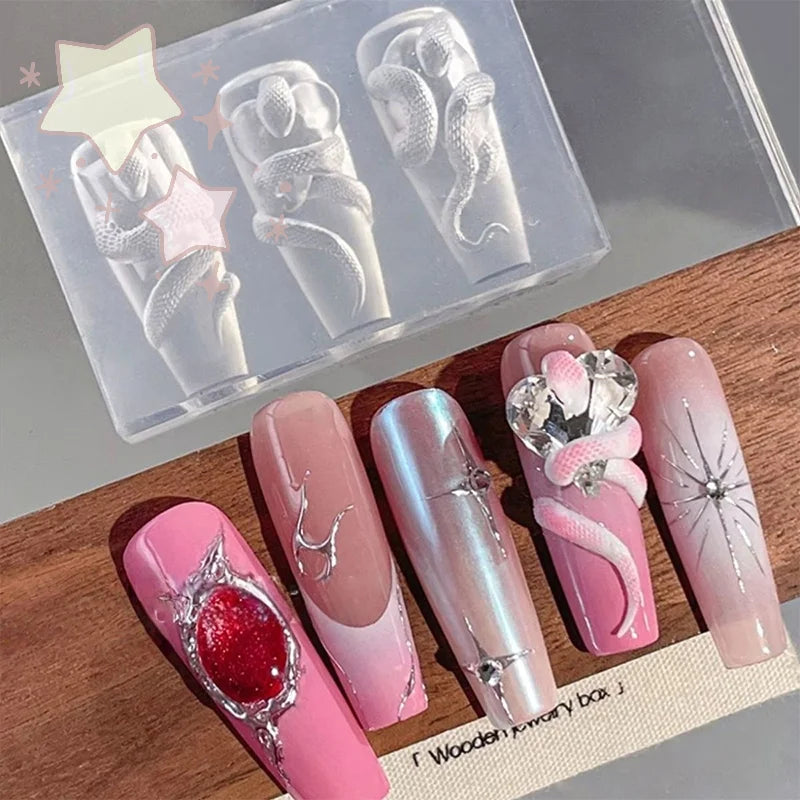1/3 Pcs 3D Snake Nail Silicone Carving Mold DIY Decoration Art Beauty Charm Template UV Gel Manicure Supplies