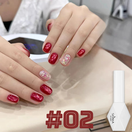 WS 10ML Sunlight Cat Eye Gel Nail Polish Autumn Winter Whitening Wine Red Color Light Sunset Glow Cat Eye Glass Beads Nail Atr