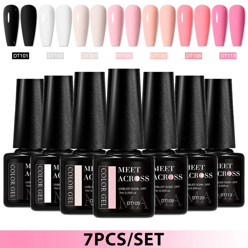 7pcs Gel Nail Polish Set HEMA Free Pink Red Glitter Semi Permanent Soak Off UV Gel Varnish Nail Art Decoration Nail Supplies DIY