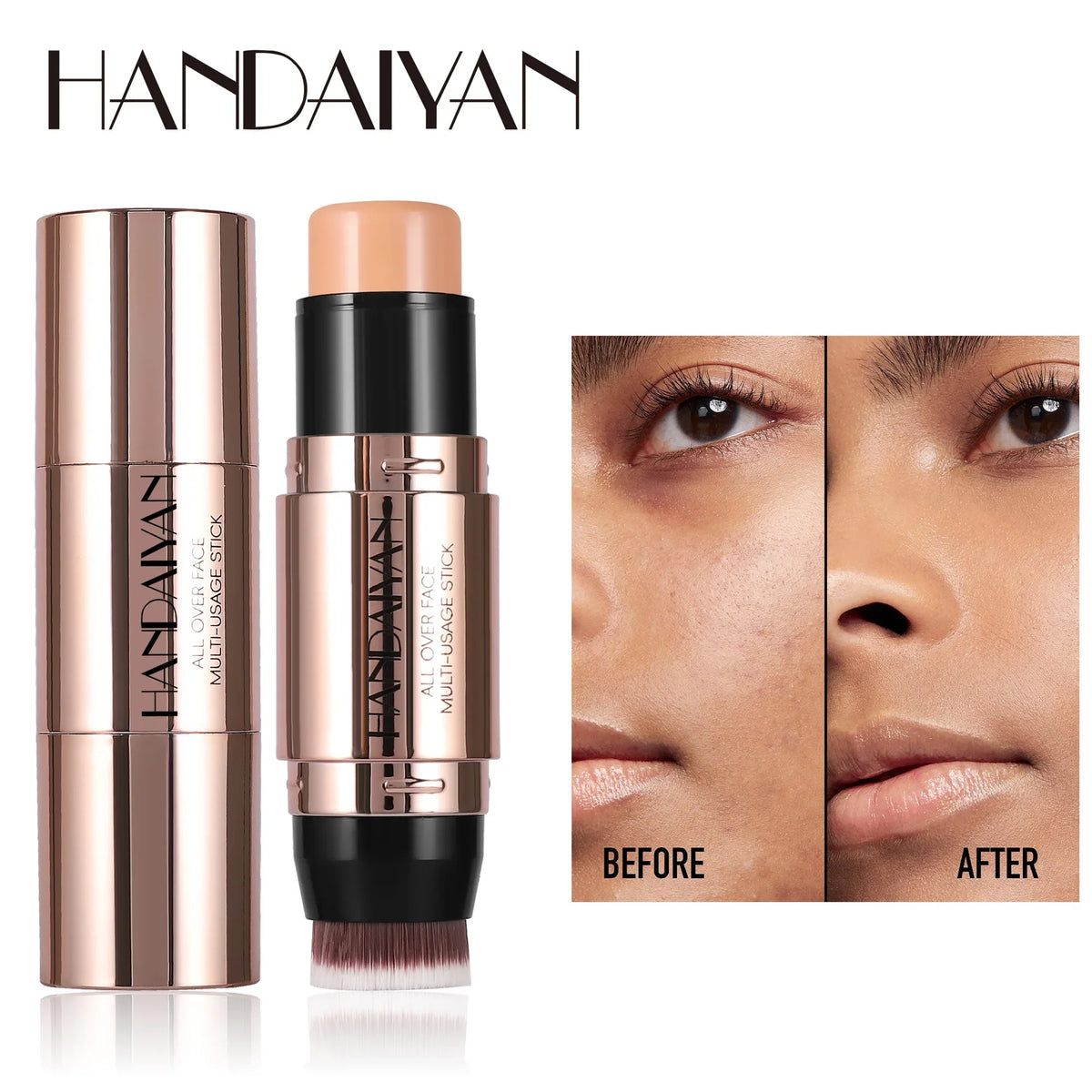 Double Head Highlighter Stick Contour Stick Waterproof Natural Silky Smooth Face Contouring for Nose Shadow With Makeup Brushes