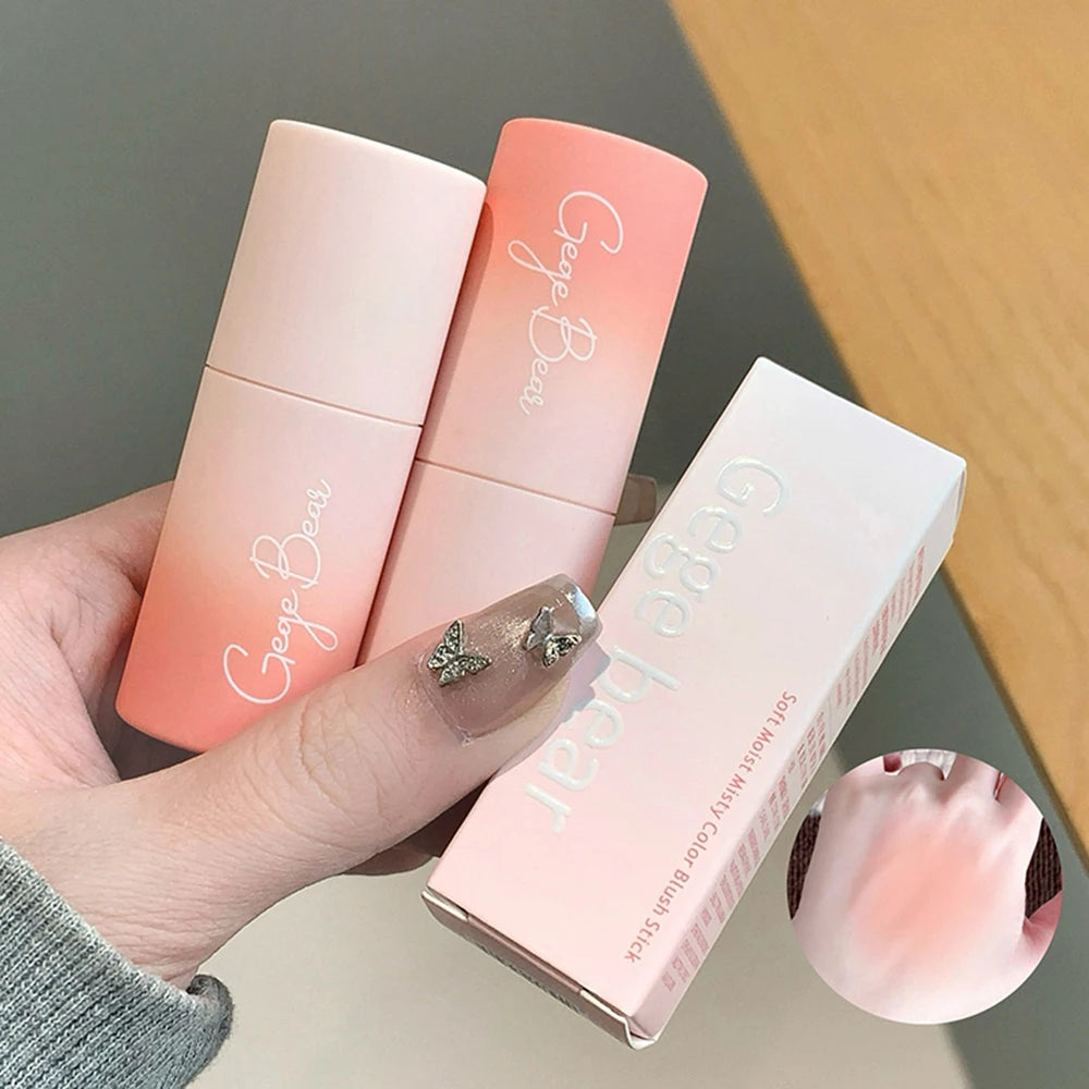 Gege Bear Soft Matte Blush Stick Moisturizing Natural Matte Tender Eeasy to Blend Rouge Stick