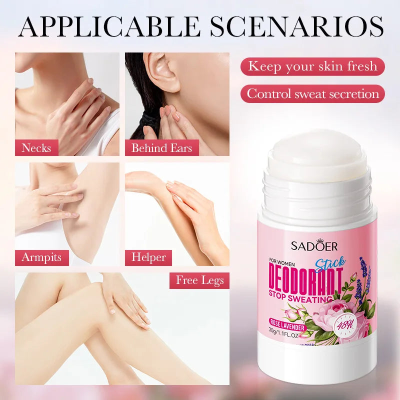 SADOER Women Anti Sweat Deodorant Roller Sweaty Body Armpits Underarm Neck Reduces Odor Skin Care