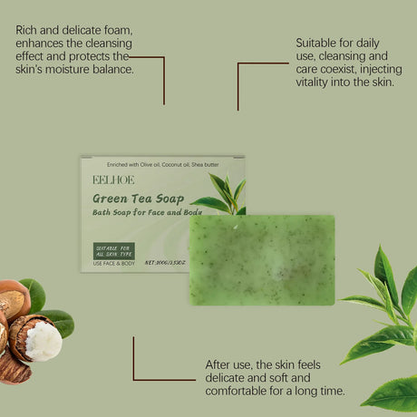 Eelhoe Green Tea Bath Soap Keep Moisturizing Dryness Removing Exfoliate Deeply Wash Reduce Dark Hand Made Body Nourishing Soaps