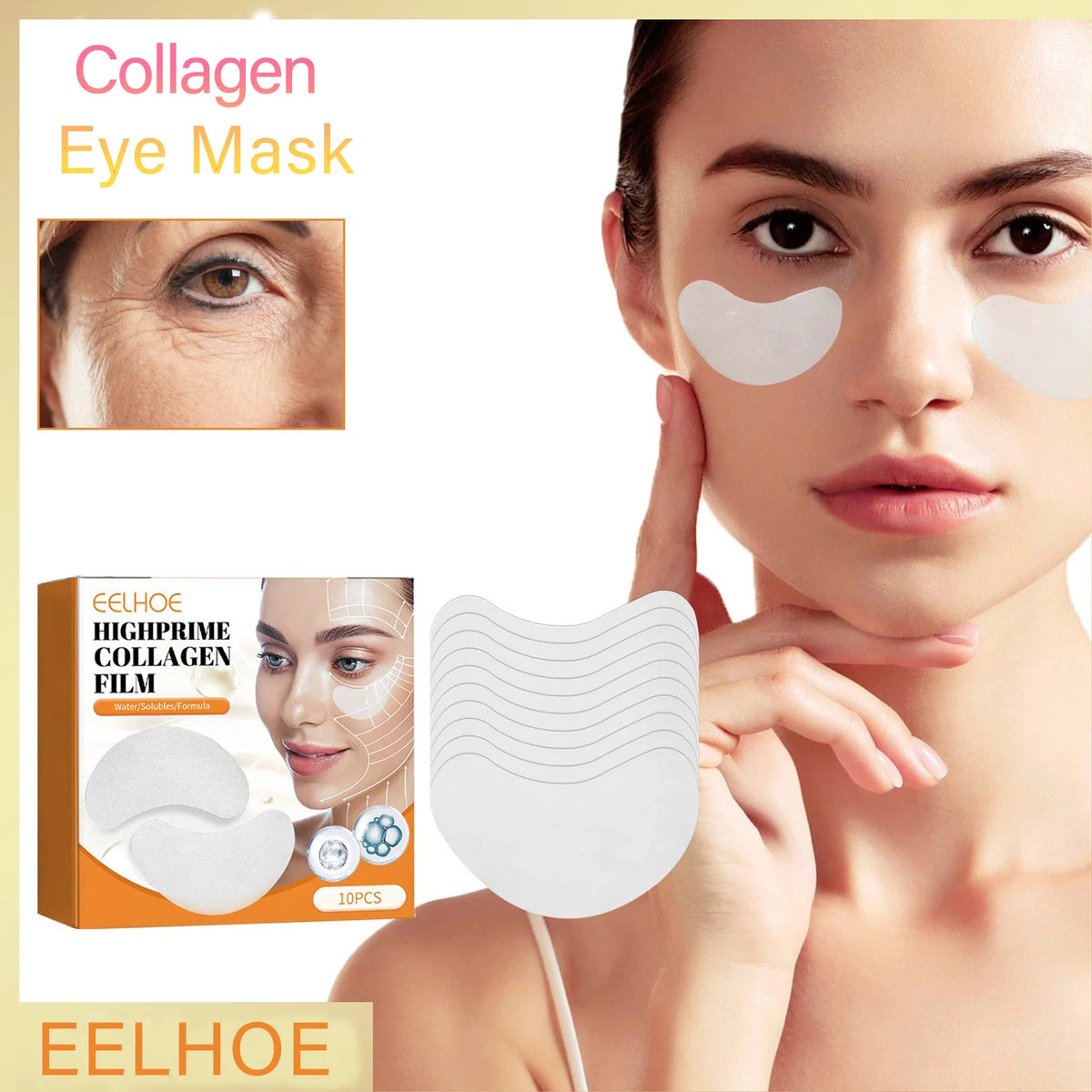 EELHOE Collagen Water Soluble Eye Mask Remove Bags Dark Circles Anti Wrinkle Firming Patches Lifting Skin CarePatch 10/2pcs/Box