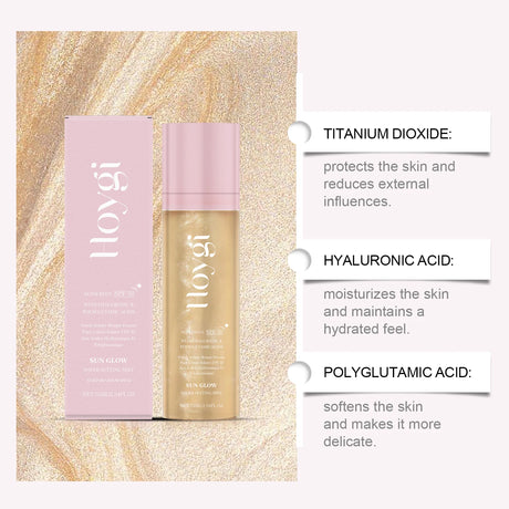 Hoygi 75ML SPF 50 Sheer Setting Mist Hydrating Glow Mist with Shimmering Oil Reef Safe for Face Body Non Greasy Fast Absorbing