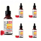 Vitamin B12 Liquid Drops 60ml Raspberry Flavor with Vitamin B6+B1 Etc Multivitamin Support Energy Recovery & Brain,Heart Health