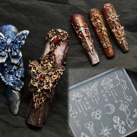 3D Baroque Pattern Gel Nail Art Mold Butterfly Moon Resin Sword Molds for Manicure Accessories Supplies Arrow Silicone Mold