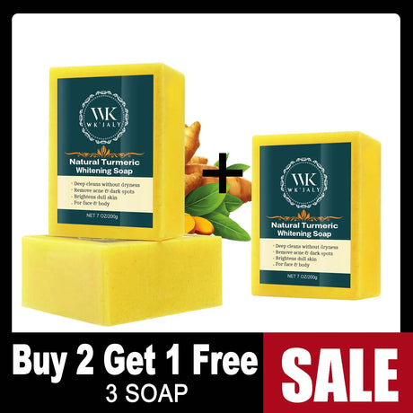 WK JALY Turmeric Lightening Soap Bar, Anti Acne, Dark Spots, With Hyaluronic Acid, Even Skin Tone, For All Skin Types
