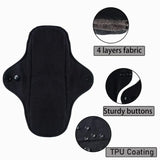 3Pcs Black Pure Cotton Reusable Menstrual Pads Reusable Sanitary Waterproof  Cloth Pads For Heavy Flow Large Sanitary Pads Set