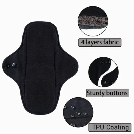 3Pcs Black Pure Cotton Reusable Menstrual Pads Reusable Sanitary Waterproof  Cloth Pads For Heavy Flow Large Sanitary Pads Set