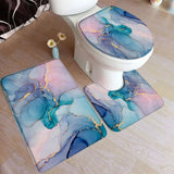 Abstract Turquoise Marble Bath Mat Set Modern Ink Art Textured Pattern Home Carpet Bathroom Decor Floor Rugs Toilet Lid Cover