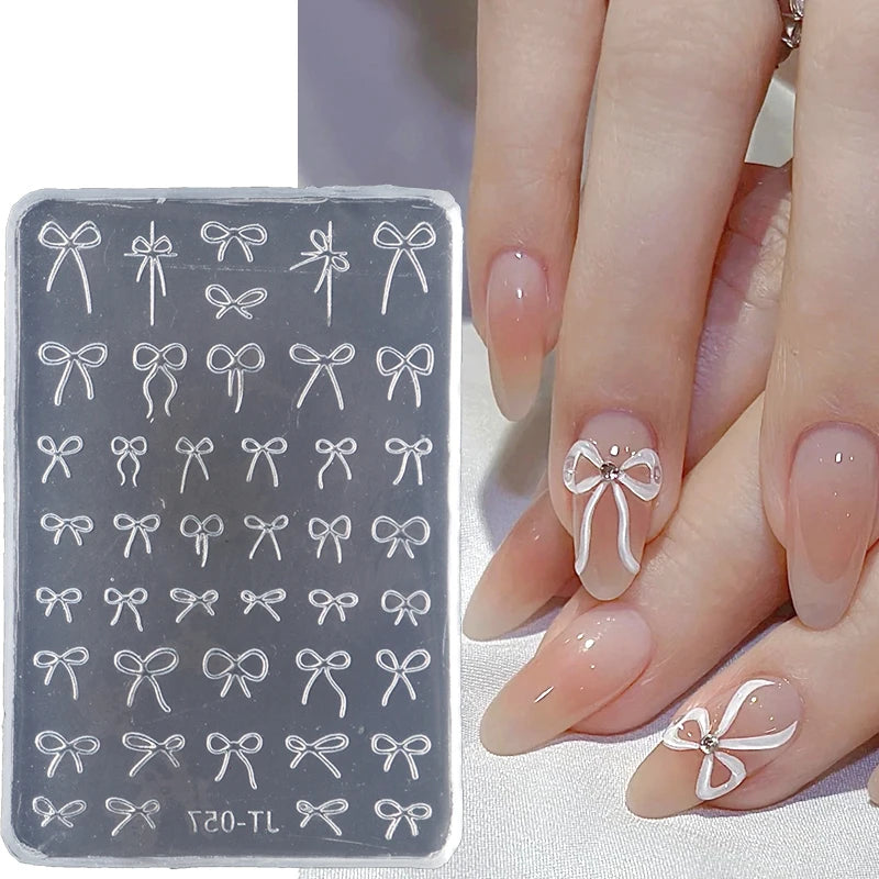 Elegant Bow Silicone Nail Art Molds Cute Bowknot Ribbon 3D Carving Template Gel Printing Stencils Kawaii Japanese Nail Accessory