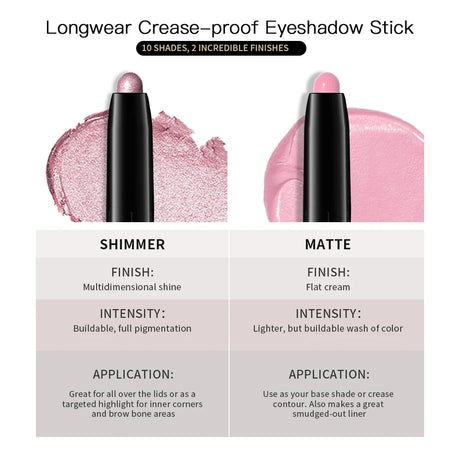 Eyeshadow Liner Sticks Matte Shimmer Waterproof Metallic Glitter