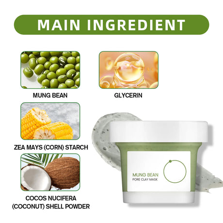 Mung Bean Pore Clay Mask 120ml - Deep Cleansing Face Mask for Blackhead Removal, Skin Brightening & Pore Minimizing